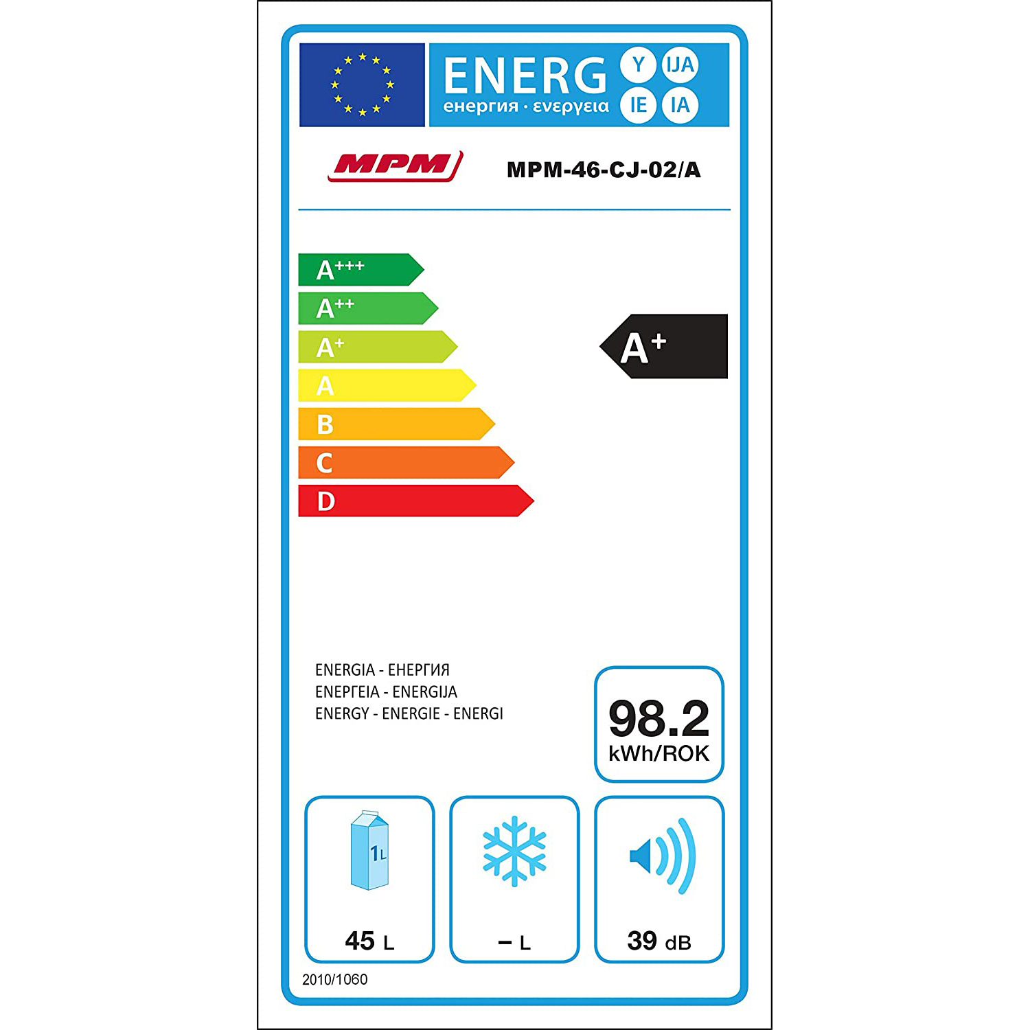 mpm 46-cj02-a mini frigorífico con congelador 5 l, 46 litros, silencioso, regulador de potencia, reversible, eficiencia a+, 85w