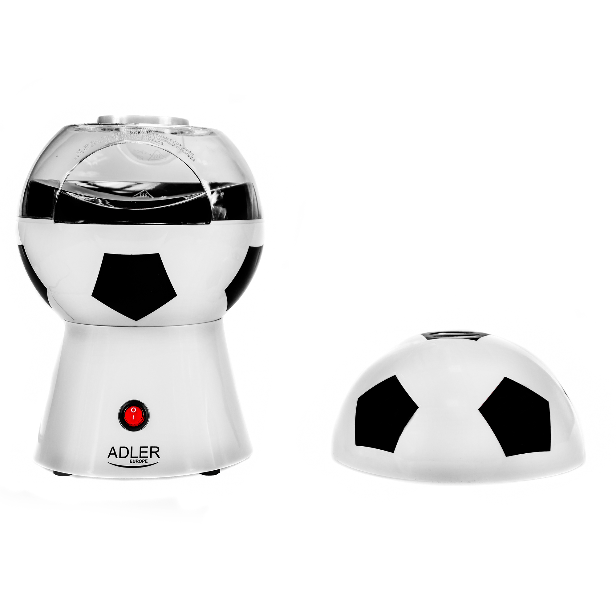 Adler AD 4479 Palomitero | Maquina de Palomitas de maíz, Aire Caliente Sin Grasa Aceite, Forma de Balón de futbol, Eléctrica, 1200W