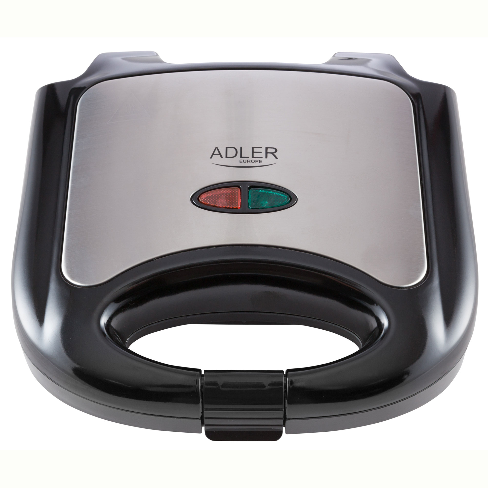 ADLER AD3015 Sandwichera Eléctrica para 2 Sandwiches, 4 en forma de Triángulo, Placas Antiadherentes, Temperatura Automática, Compacta, Acabado Acero Inoxidable, 850W