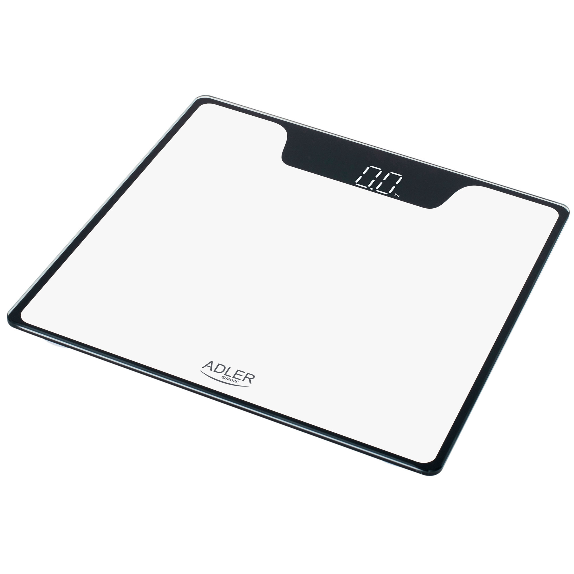 Adler  AD8174W Báscula de Baño Digital, Alta Precisión, Pantalla LED, hasta 180Kg, Diseño Moderno, Apagado Automático, Vidrio Templado Color Blanco
