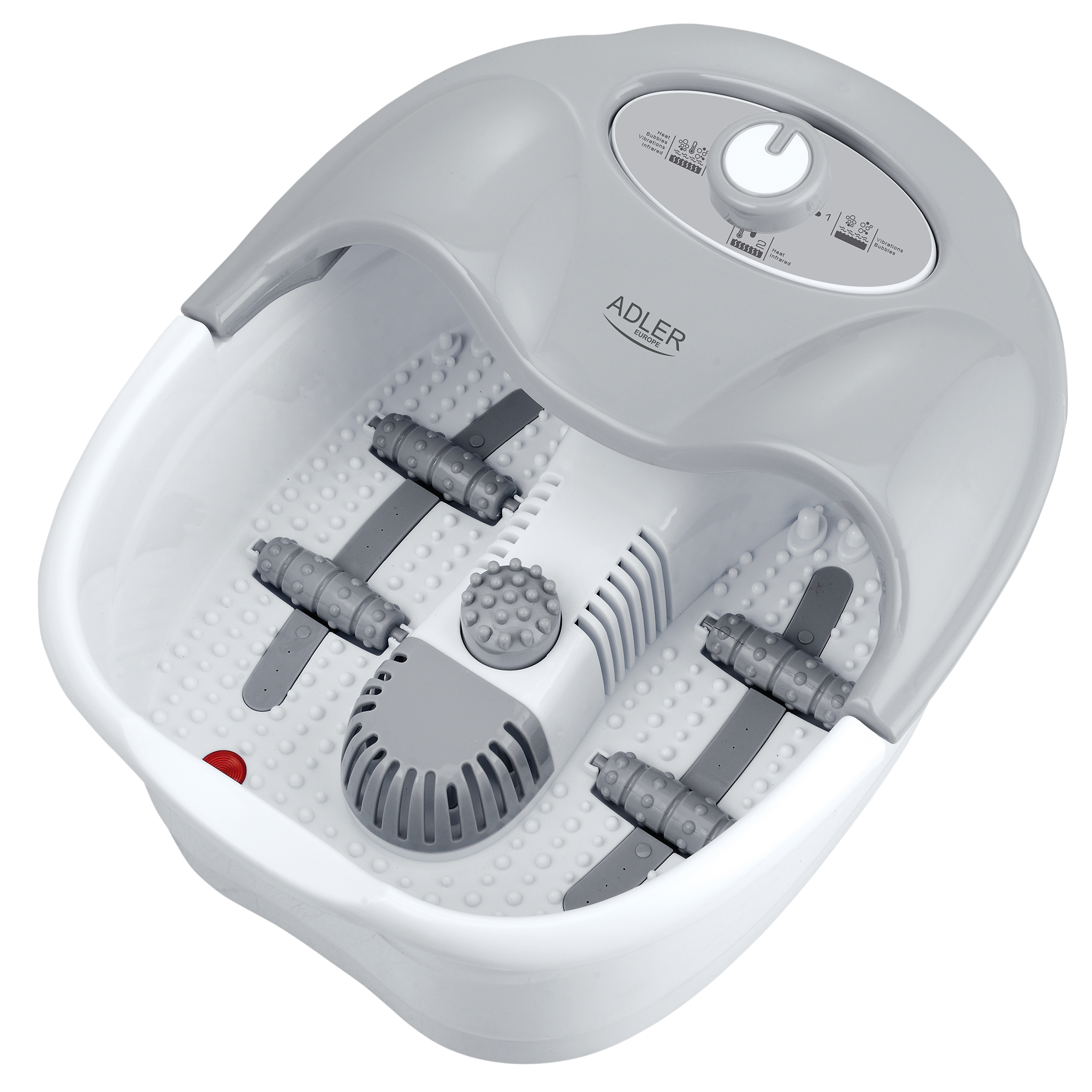 ADLER AD-2167 Masajeador de Pies con Agua, masaje de Burbujas y por vibración, Control de Temperatura por infrarrojos, Cepillos intercambiables, 80 W