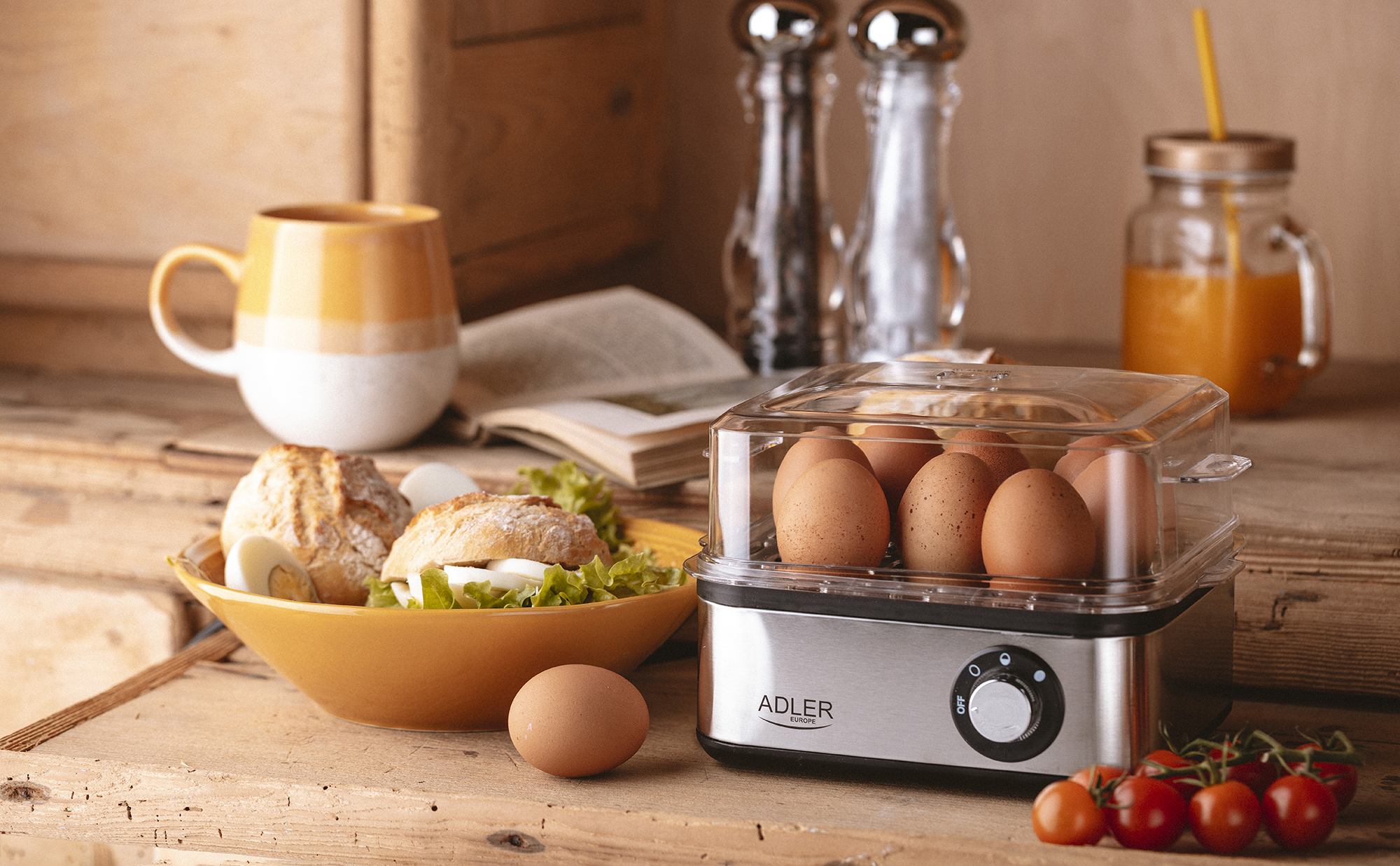 ADLER AD-4486 Cuece Huevos Eléctrico para 8 Huevos,Acero Inoxidable, Ajuste de Cocción, Protección por Sobre Calentamiento, 800W, Libre de BPA
