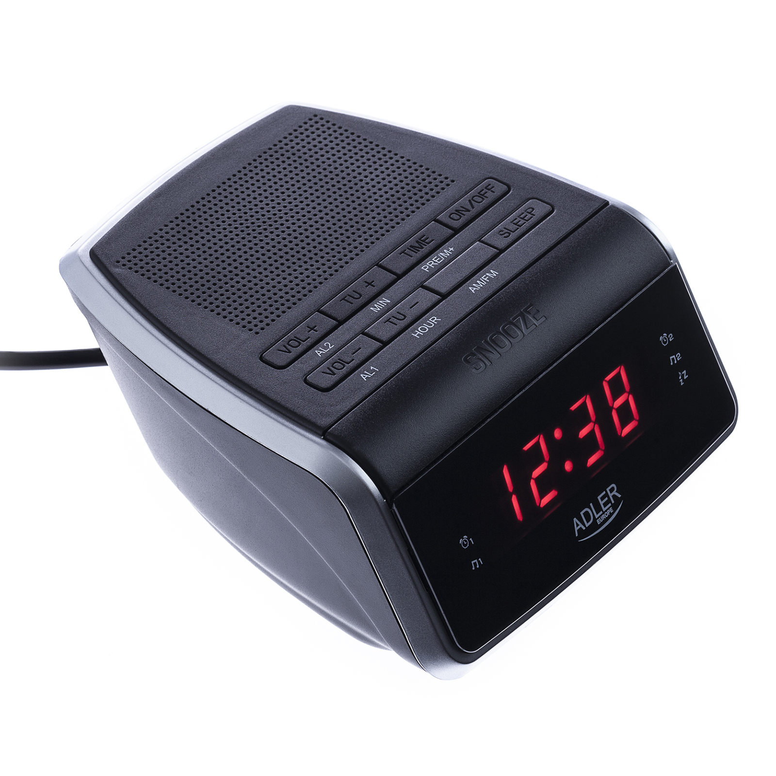ADLER AD1157 Radiodespertador Digital AM-FM, Gran Pantalla LED, Dos Alarmas, 10 Pre sintonías, Función SNOOZE