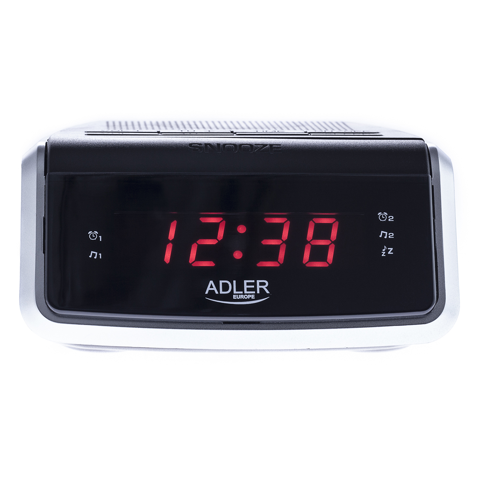 ADLER AD1157 Radiodespertador Digital AM-FM, Gran Pantalla LED, Dos Alarmas, 10 Pre sintonías, Función SNOOZE