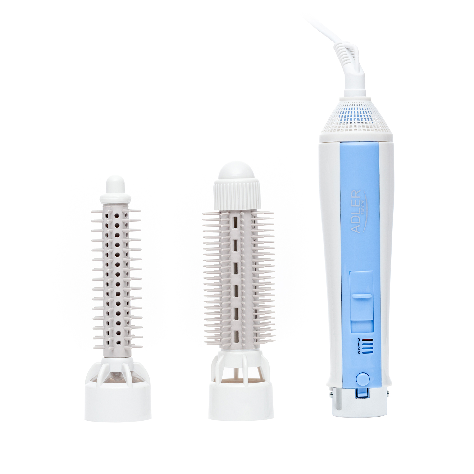 ADLER AD201 Rizador de Pelo Profesional, Aire Caliente, 2 Cepillos Intercambiables, 3 Ajustes de temperatura, Rizos definidos. 550W