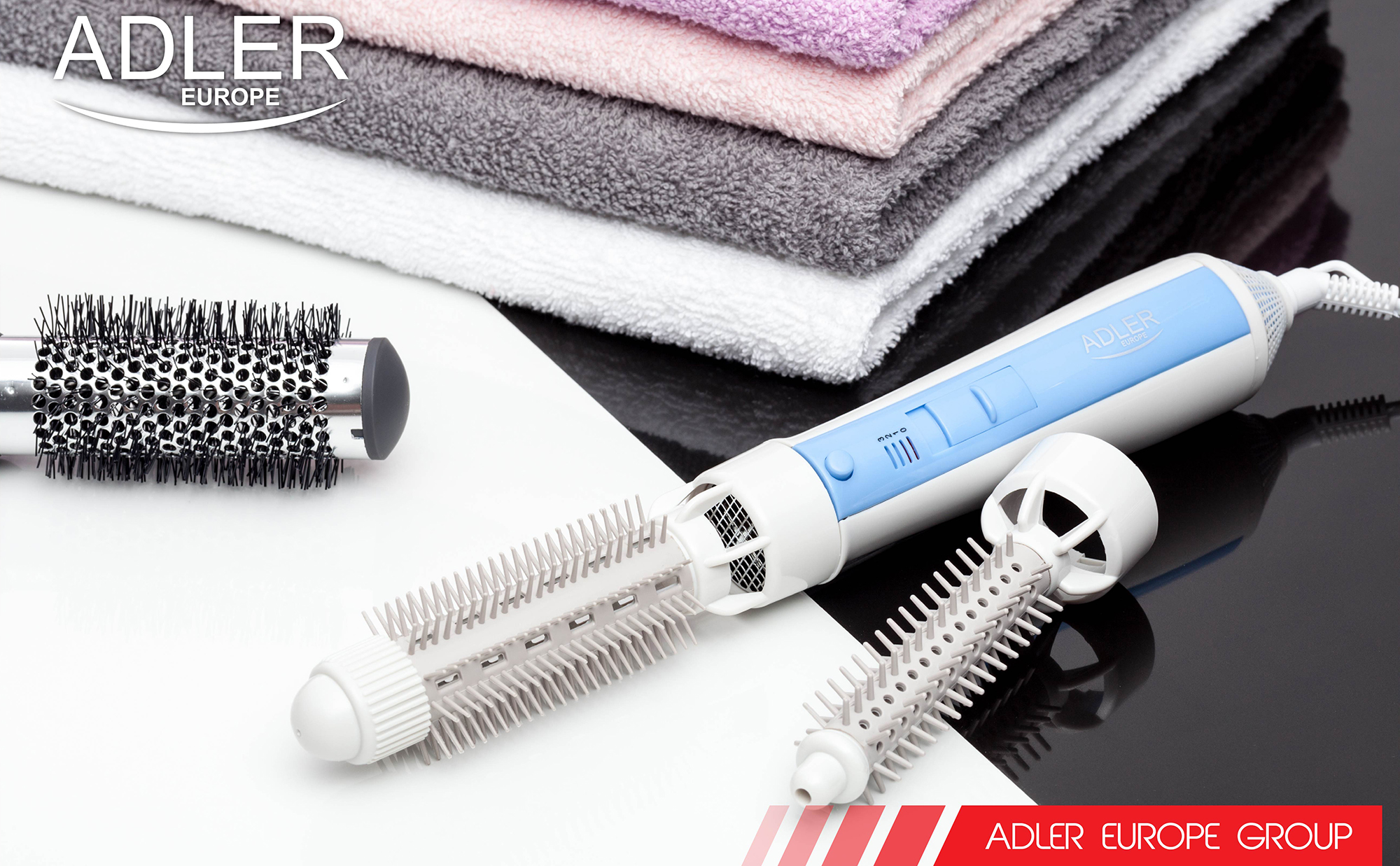 ADLER AD201 Rizador de Pelo Profesional, Aire Caliente, 2 Cepillos Intercambiables, 3 Ajustes de temperatura, Rizos definidos. 550W