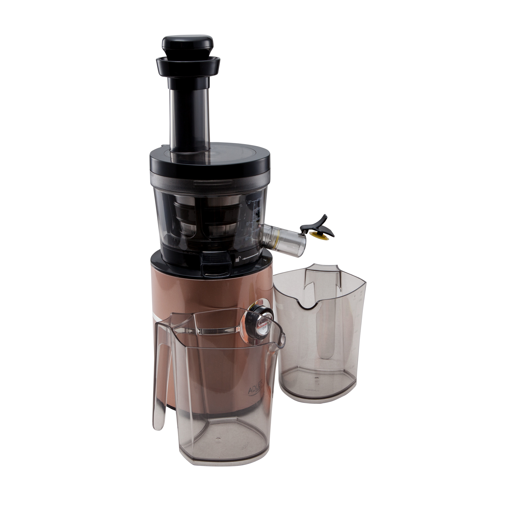 ADLER AD4119 Licuadora prensado en frío para verduras y frutas, baja velocidad 70 RPM, Slow Juicer, 2 Recipiente de jugo y Pulpa, función inversa, 200W
