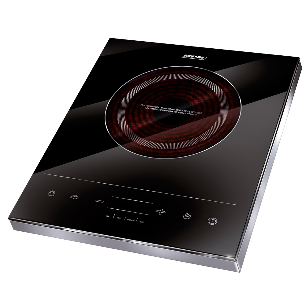 MPM MKE-06 Placa de Inducción Portátil, superficie de cristal, Control Táctil, 10 niveles de Potencia, Temporizador, Programable, 1800 W