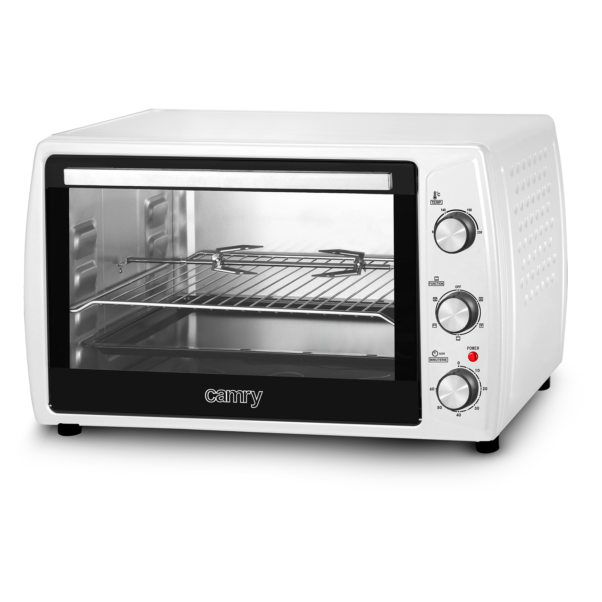 CAMRY CR-6008 Horno Eléctrico de Sobremesa Convección 63 litros, Grande, Acero Inoxidable, Asador de pollo, Temporizador, Ajuste de Temperatura, 3000W