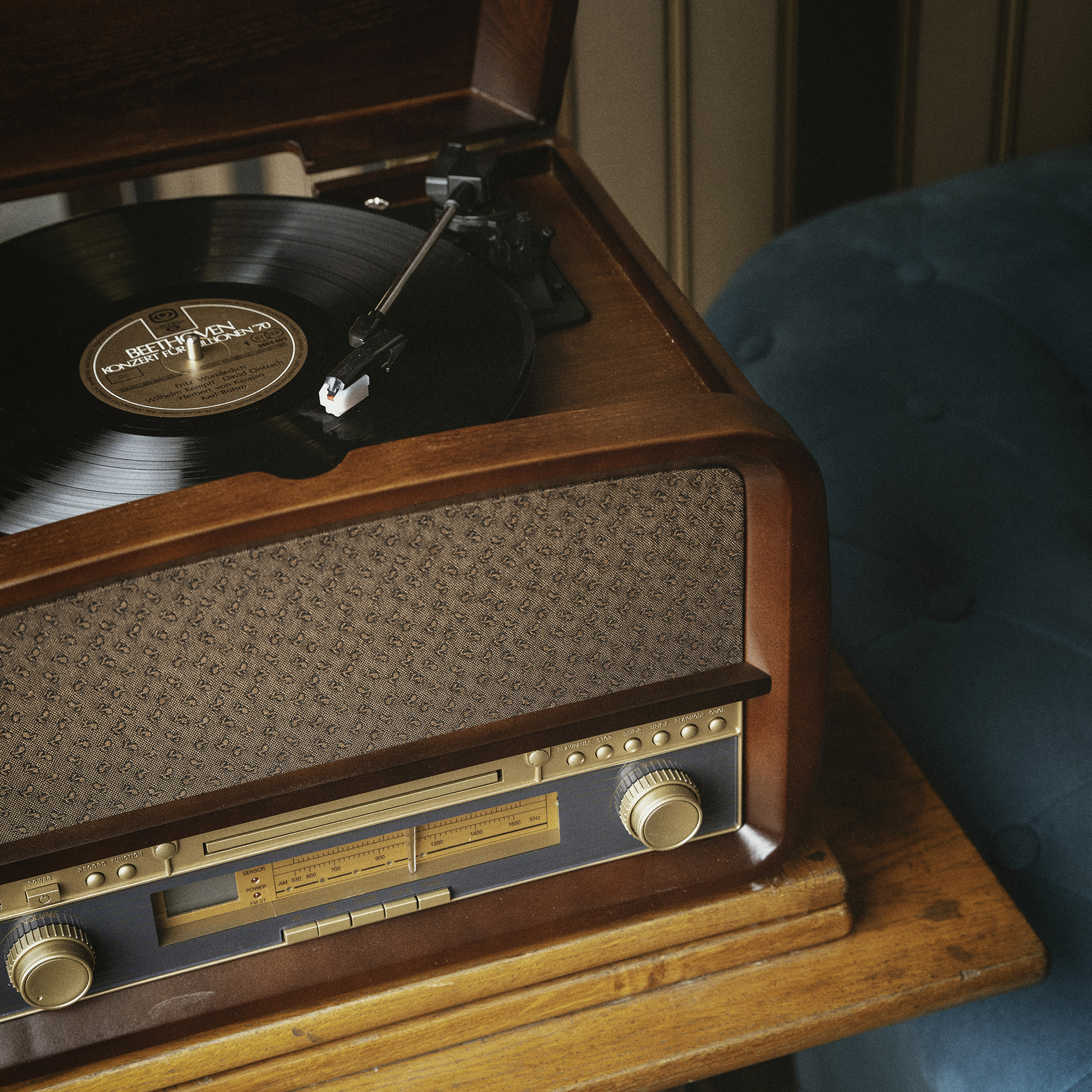 CAMRY CR1112 Tocadiscos Retro de Madera 33-45-78 RPM, USB, CD, MP3, Mando a Distancia, Radio FM, Grabador, Estilo Vintage