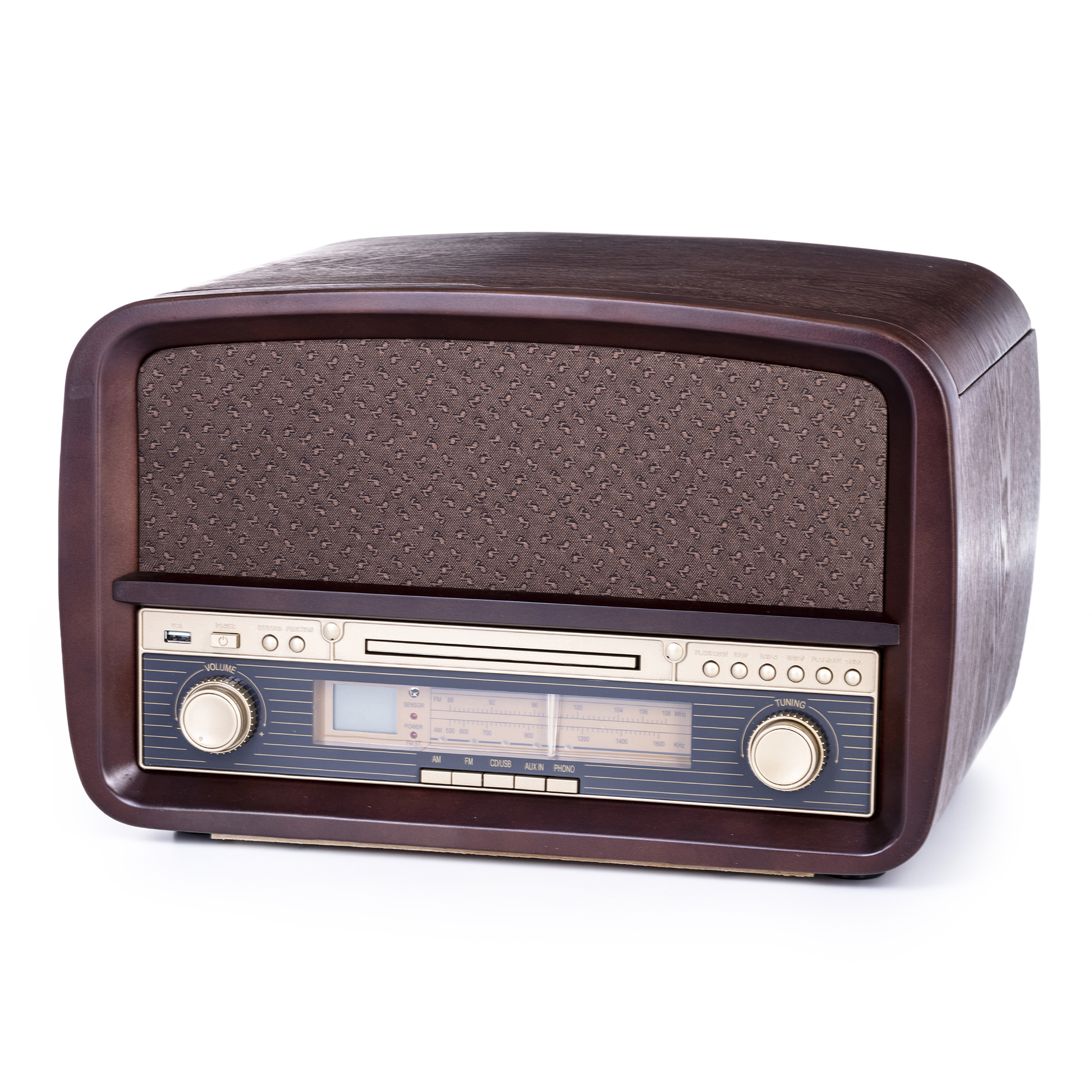 CAMRY CR1112 Tocadiscos Retro de Madera 33-45-78 RPM, USB, CD, MP3, Mando a Distancia, Radio FM, Grabador, Estilo Vintage