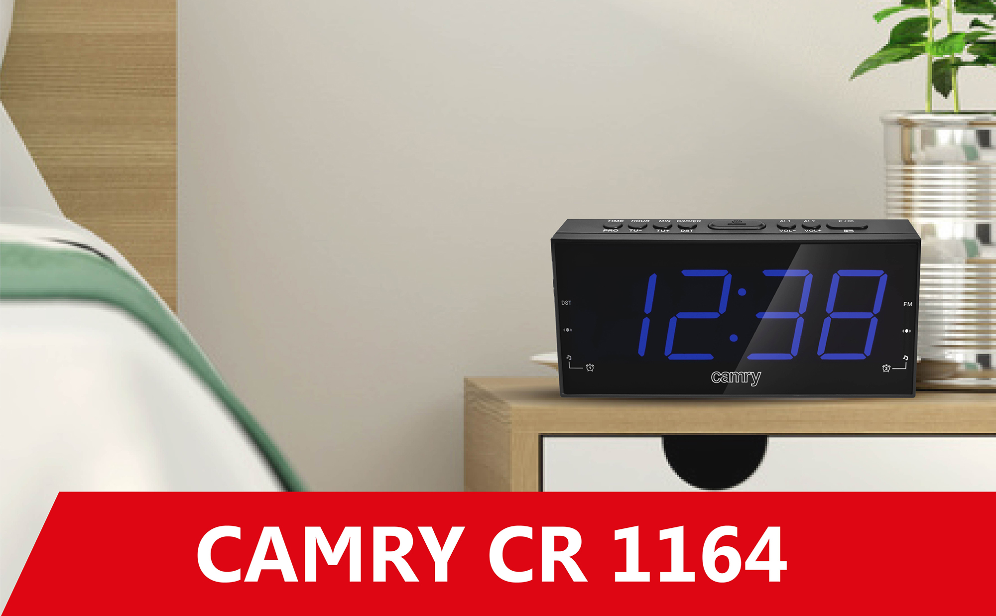 CAMRY CR1164 Radiodespertador Digital FM, Gran Pantalla LED, Dos Alarmas, 10 Pre sintonías, Función SNOOZE, SLEEP