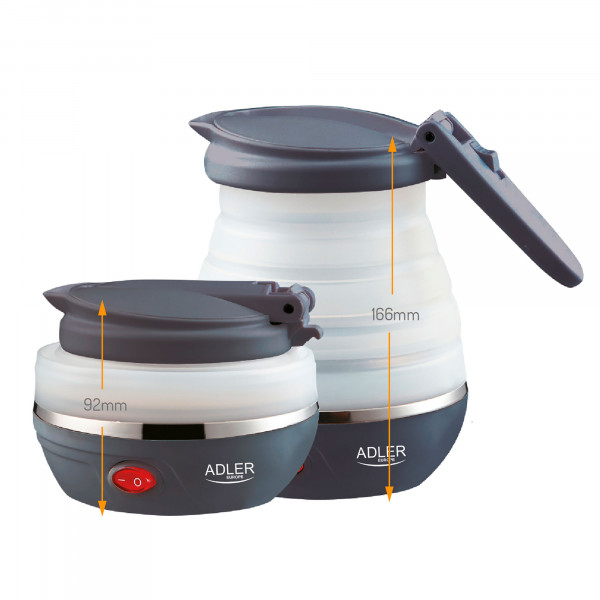 Adler AD1279 Hervidor de Agua Eléctrico Plegable, Resistencia Oculta, Tapa automática, Silicona, 0,6 Litros, 750W, Libre de BPA, Blanco