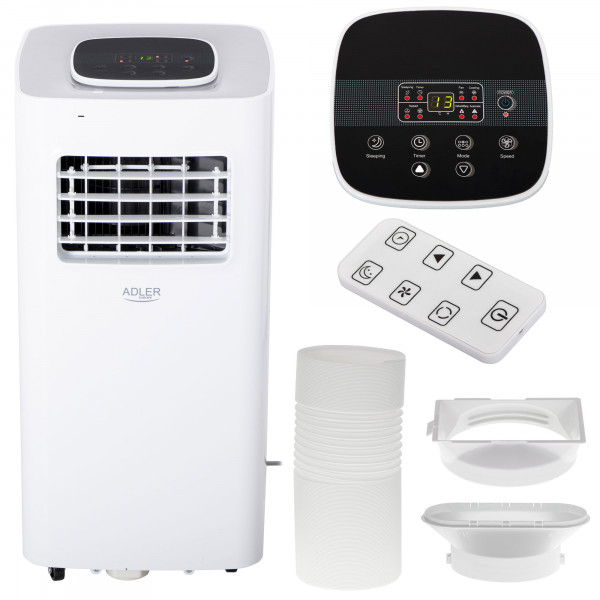 Adler AD 7924 Aire Acondicionado Portátil, 3 Modos de Funcionamiento, 2 Velocidades de Ventilador, Deshumidificador, Mando a Distancia, Temporizador, 20 m2, 1260 Frigorías, Clase Energética A, 575W 