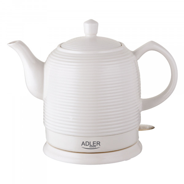 Adler AD 1280 Hervidor de Agua Eléctrico 1,2 Litros, Estilo Retro, Recipiente Cerámica sin BPA, Tetera Vintage, Resistencia Oculta, Apagado Automático, Inalámbrico 360º sin Cable, 1500 W, Blanco