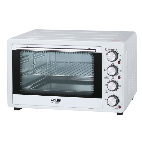 Adler AD6001 Horno Eléctrico de Sobremesa Convección 35 litros, Acero Inoxidable, Asador de Pollos, 3 modos Calentamiento, Temporizador, Ajuste de Temperatura, Blanco, 1500W