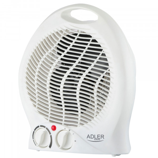 ADLER AD 7728 Calefactor Ventilador Eléctrico Portátil, Aire Caliente / Frío, 2 Niveles de Potencia, Termostato, Sistema de Seguridad contra Sobrecalentamiento, Blanco, 1000W / 2000W