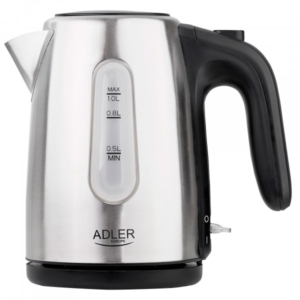 Adler AD1273 Hervidor de Agua Eléctrico 1 Litro, Acero Inoxidable sin BPA, Apagado Automático, Inalámbrico 360º sin Cable, Resistencia Oculta, 1200W