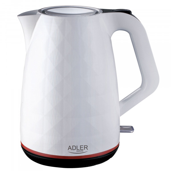 Adler AD1277W Hervidor de Agua Eléctrico 1,7 Litros, Inalámbrico, sin BPA, sin Cable, Apagado Automático, Base 360º, Filtro Antical, Blanco, 2200W