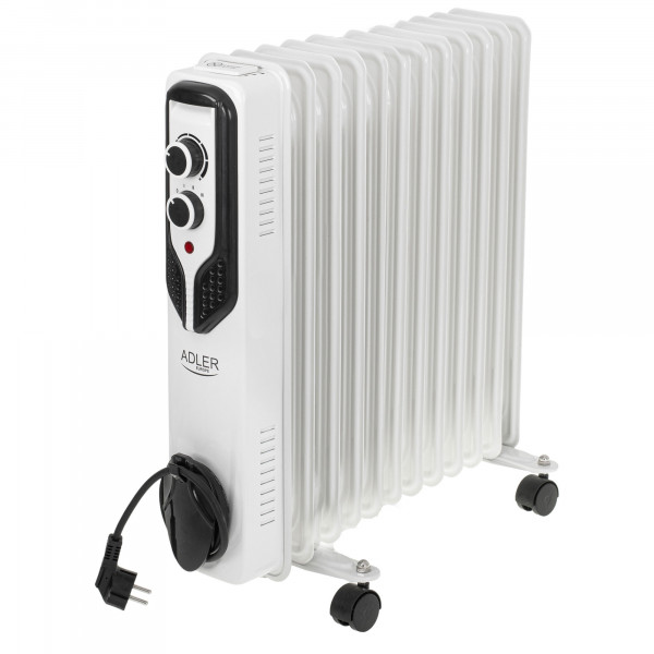 Adler AD7817 Radiador de Aceite 11 Elementos, 3 Niveles de Potencia, Regulador de Temperatura, Termostato Automático, Portátil, Protección Sobrecalentamiento, Blanco, 2500W