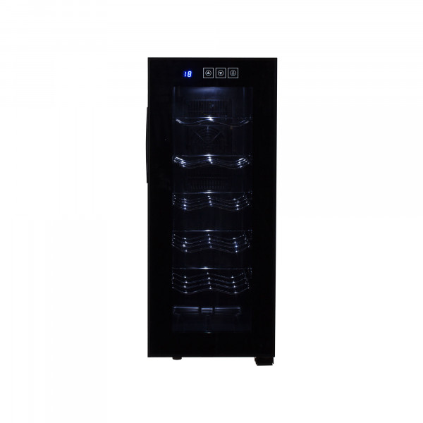 Adler AD 8075 Vinoteca 12 Botellas, Capacidad de 33L, Estantes en Acero Inox, Panel Táctil y Pantalla LED, Regulador de Temperatura 12 a 18 °C, Iluminación Interior, Estrecha, Alta, Negra, 50W 