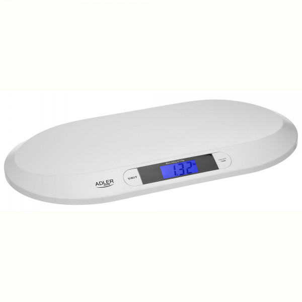 ADLER AD8139 Báscula Bebé Digital hasta 20 Kg, Peso Electrónico con Pantalla LCD, Función HOLD Pesa con Precisión Aunque Haya Movimiento, Función Tara, Ideal Control Peso Recién Nacidos