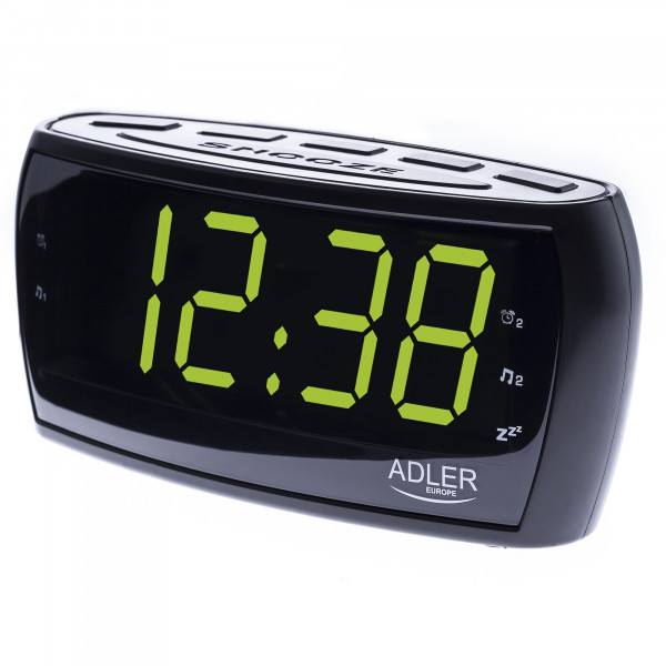 ADLER AD1121 Radiodespertador Digital AM-FM, Gran Pantalla LED, Control de Brillo, Función SNOOZE