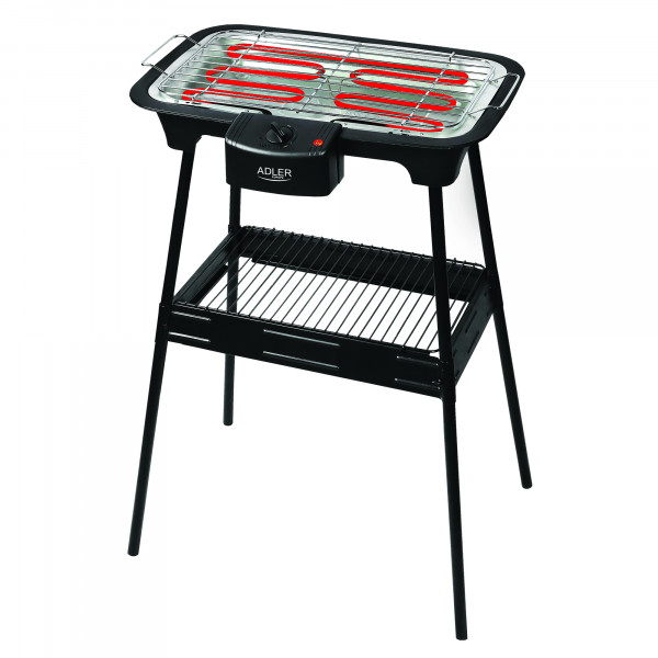 ADLER AD6602 Barbacoa Parrilla Eléctrica, Con Base, Ajuste de Temperatura, Calentador Extraíble, 2000 W, Negro