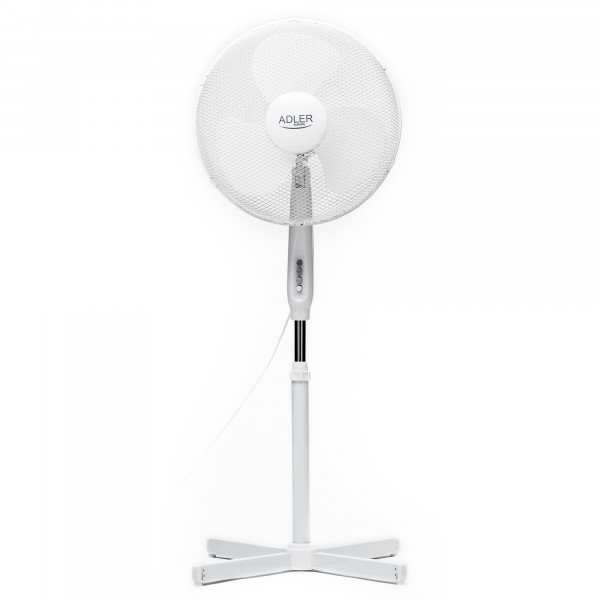 Adler AD7305 Ventilador de pie oscilante, Reclinable 40 cm, Altura Ajustable, 3 velocidades, blanco, 90W