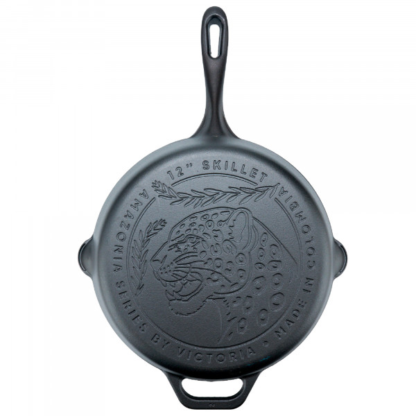 Victoria Sartén Hierro Fundido Curado Amazonía Jaguar Inducción 30cm, Apta para Fuego, Barbacoa, Horno, Vitrocerámica, Gas, Cast Iron Skillet Libre de Tóxicos sin PTFE ni PFOA
