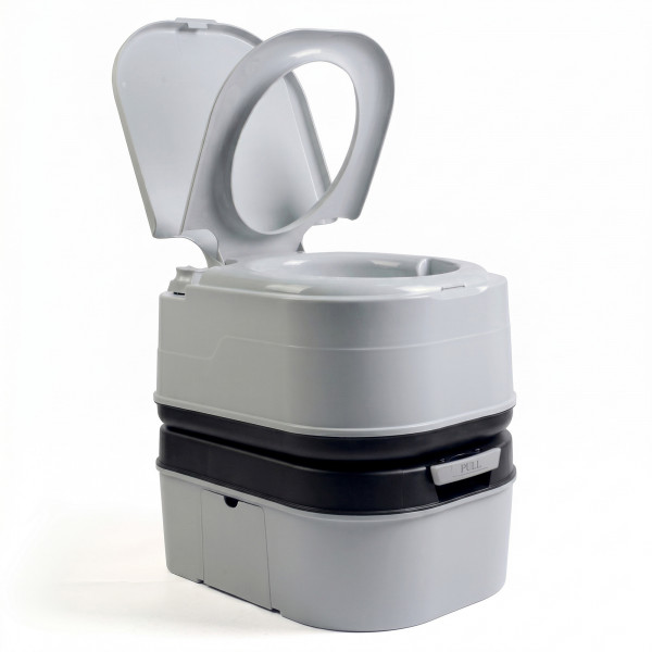 briebe Camp Comfort WC Inodoro Portátil Químico Adultos Potty 24L Camping, Camper, Auto Caravana, Water con Cisterna Descarga Agua 20L, Válvula Drenaje contra Fugas, Fácil de Limpiar y Vaciar, Gris