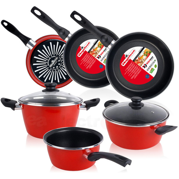 Magefesa GRANA - Bateria de cocina 5 piezas + Set Juego 3 Sartenes 18-20-24 cm