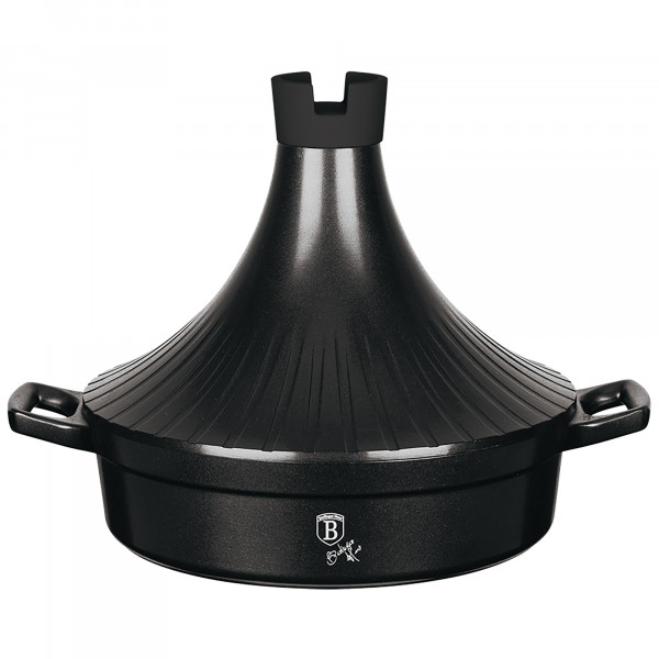 Berlinger Haus Granit Diamond Tajine Marroquí Hierro Fundido 28 cm, Inducción, 2 Capas Antiadherente Mármol, Tapa Cónica Cerámica, Apto para Gas, Vitrocerámica, Lavavajilas, Horno, Negro