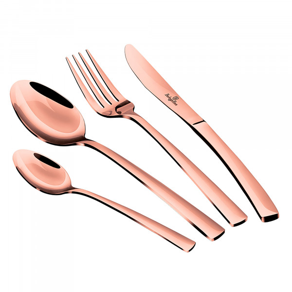 Berlinger Haus Rose Gold Cubertería Completa 24 Piezas Acero Inoxidable, Juego Cubiertos 6 Personas, Hogar, Camping, Hoteles, Acabado Espejo Pulido Brillante, Diseño Moderno y Elegante, Oro Rosa