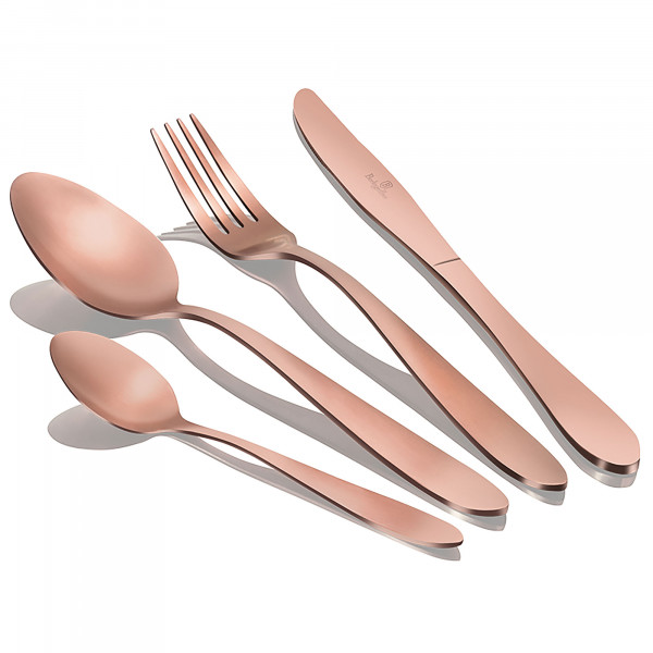 Berlinger Haus Rose Gold Cubertería Completa 24 Piezas Acero Inoxidable, Juego Cubiertos 6 Personas, Hogar, Camping, Hoteles, Acabado Satinado, Diseño Moderno y Elegante, Oro Rosa