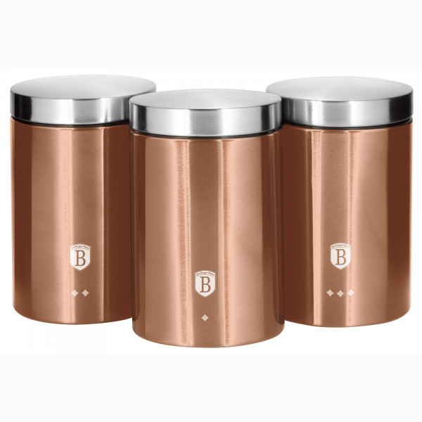 Berlinger Haus Rose Gold Juego de 3 Botes Cocina Almacenaje de Acero Inoxidable Resistente, Ø11 x 17,8 cm, Para Guardar Té, Café y Azúcar, Metallic Line Diseño Moderno, Oro Rosa / Inox (Default)Color Translate Volver Reiniciar Eliminar Duplicar 