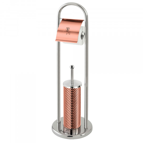 Berlinger Haus Rose Gold Portarrollos Papel Higiénico de Pie con Escobilla WC Acero Inox, Cepillo Inodoro Antisalpicaduras, Portarollos + Portaescobillas sin Taladros Metallic Line Diseño Moderno Oro Rosa