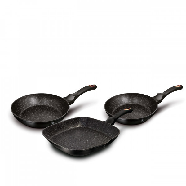 Berlinger Haus Balck Rose Juego 2 Sartenes y Grill Inducción 20-24-28cm, Aluminio Forjado, Antiadherente Ecológico Marmol sin PFOA, Diseño Elegante, Apta para Todas Las Cocinas, Vitrocerámica, Gas