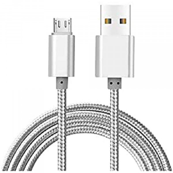 Blaupunkt BLP0203.666 Cable Cargador Micro USB a Macho USB, Carga Rápida, Nylon Trenzado, Cable Alimentación Android, Plata