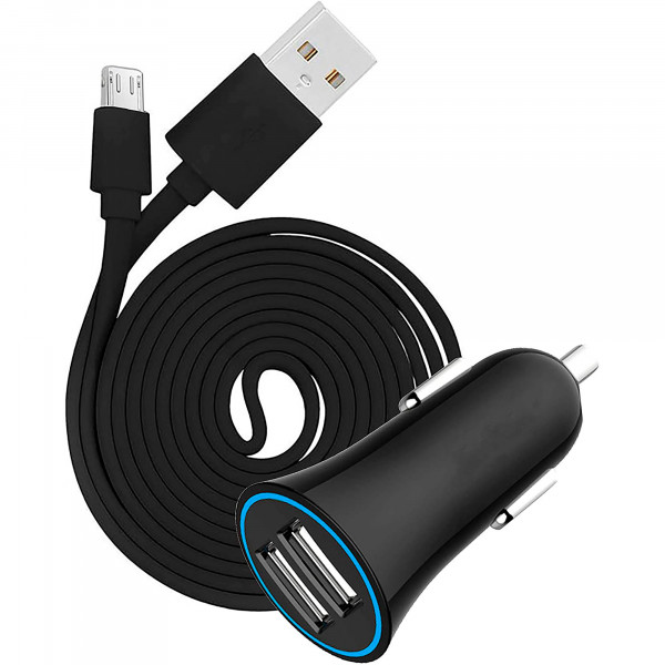 Blaupunkt BLP0207 Cargador de Coche con 2 Salidas USB y Cable Micro USB, 5V, 1.2 m, Negro