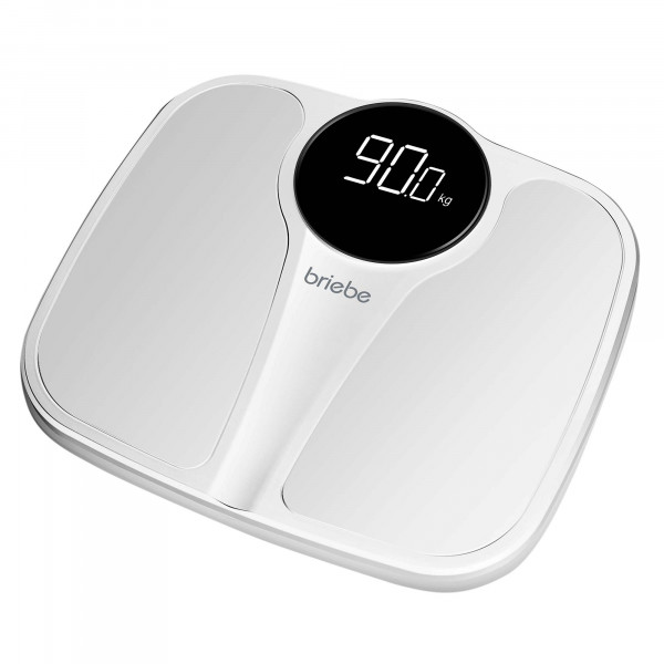 briebe Báscula de Baño Digital, Alta Precisión, Pantalla LED, hasta 180Kg, Diseño Moderno, Encendido y Apagado Automático, Superficie Antideslizante, Blanco, SC1124W