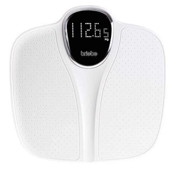 briebe Báscula de Baño Digital, Alta Precisión, Pantalla LCD, hasta 180Kg, Diseño Moderno, Encendido y Apagado Automático, Superficie Antideslizante, Modo Pesaje Bebés, Blanco, SC1125W