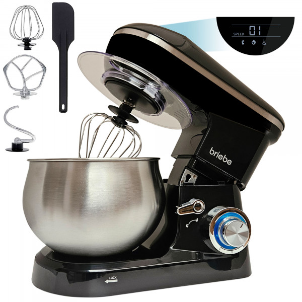 briebe Batidora Amasadora Repostería Profesional Robot Cocina, Movimiento Orbital, Varillas, 1800W MAX, Bol 5 L, 6 Velocidades + Función Pulso, Pantalla Táctil LED, KM1164 