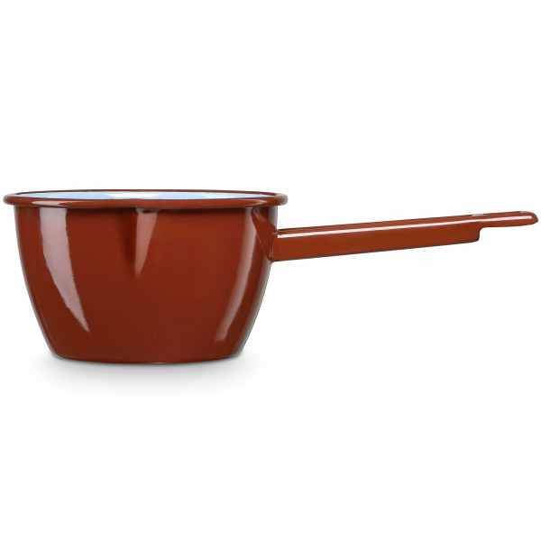 briebe Cazo Cocina con Pico Hervir Leche Acero Esmaltado 16 cm, Hervidor Vitrificado 1,70 L con Mango, Apto Inducción, Vitrocerámica, Fuego, Gas, Horno, Terra Vintage Marrón Teja