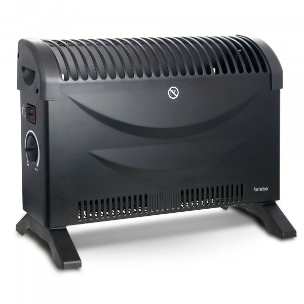 Briebe Radiador Convector Eléctrico Aire Caliente, Regulador de Temperatura, Termostato Para Bajo Consumo, Silencioso, Portátil, Asas de Transporte, 3 Niveles Potencia 750W, 1250W, 2000W, Negro