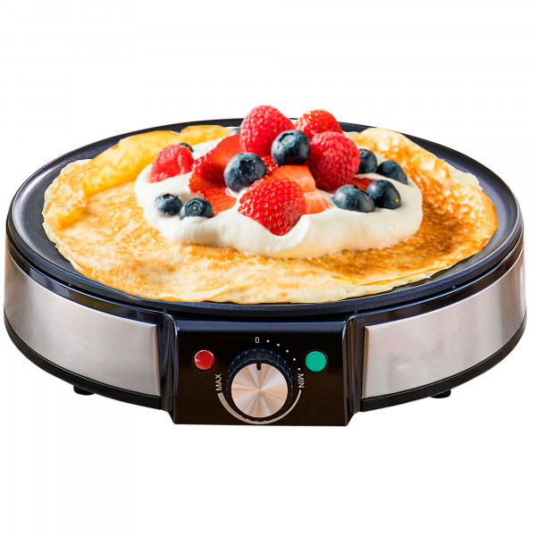 briebe CM1137 Crepera, Máquina de hacer Crepes, Tortitas, Panqueques, Plato 30cm de Diámetro, Placa Antiadherente, Temperatura Regulable, 1600 W