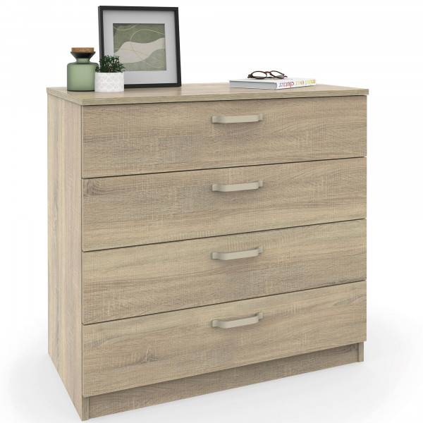 briebe Cómoda Dormitorio, Cajonera 4 Cajones, Sinfonier 78x74x40 cm (Alto x Ancho x Profundo), Habitación Matrimonio, Juvenil, Infantil, Prakt Roble Cambrian