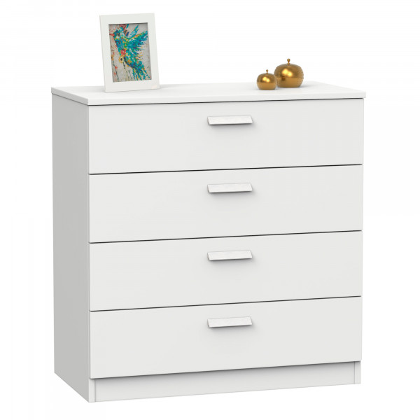briebe Cómoda Dormitorio, Cajonera 4 Cajones, Sinfonier 78x74x40 cm (Alto x Ancho x Profundo), Habitación Matrimonio, Juvenil, Infantil, Nova Blanco 