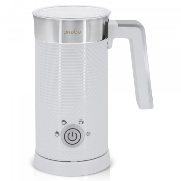 briebe Elegance Espumador de Leche Eléctrico Calentador 4 en 1, Espuma Fría/Caliente 130ml para Café Latte, Capuchino, Macchiato, Leche Caliente 300ml, Milk Frother, Libre de BPA, 500W, Diseño Blanco