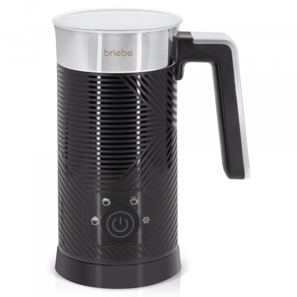 briebe Elegance Espumador de Leche Eléctrico Calentador 4 en 1, Espuma Fría/Caliente 130ml para Café Latte, Capuchino, Macchiato, Leche Caliente 300ml, Milk Frother, Libre de BPA, 500W, Diseño Negro